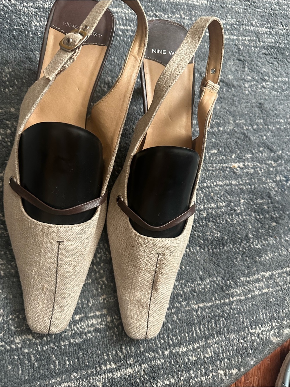 Nine West Beige Linen Slingback Loafers with Black Accent